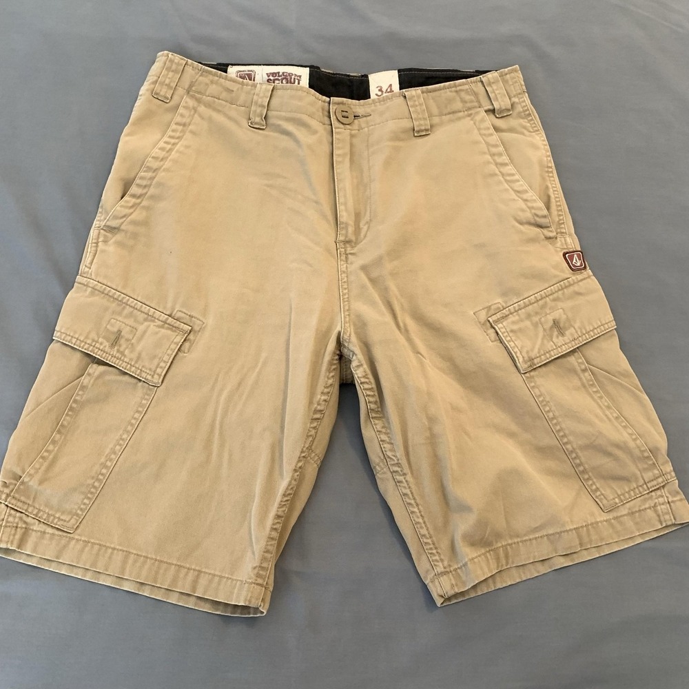Volcom Scout Cargo Shorts Mens 34 Beige Mission Cotton Canvas Pockets Casual